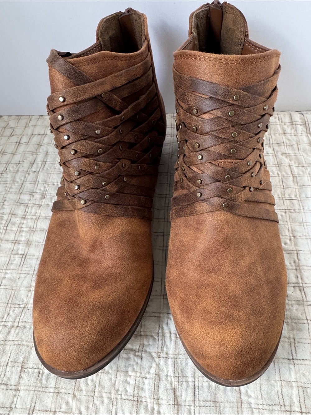 Women’s Brown Suede Ankle Boots with Studded Wrap Detail